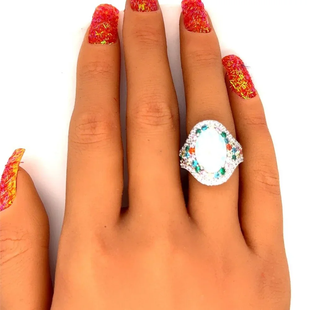 Stunning 925 Silver Opal/Multicolor Stones‎ Ring